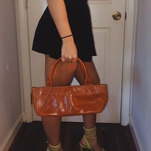 Brown leather handbag